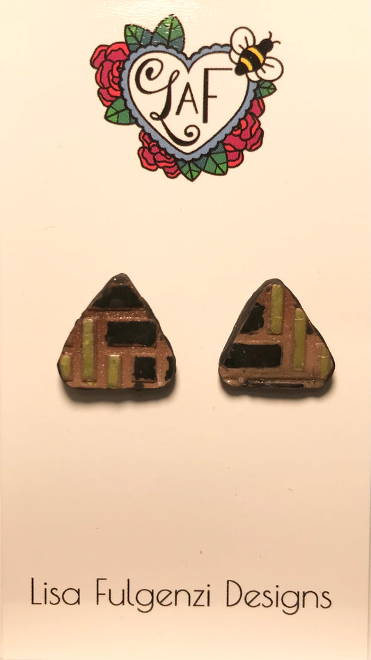 Glitter, Diamonds and Brick Gold and Black Post Earrings