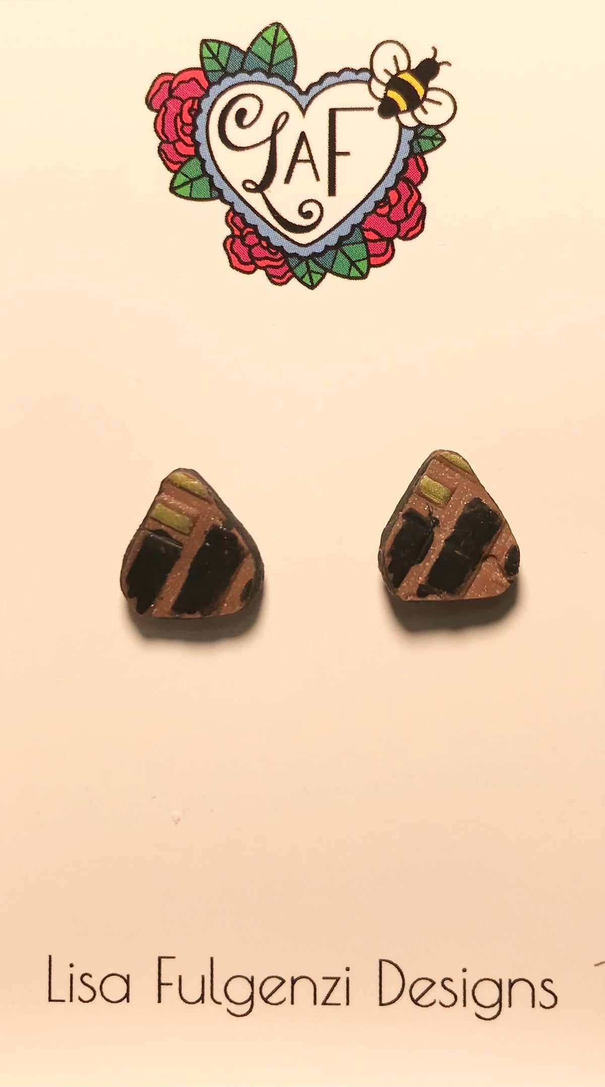 Glitter, Diamonds and Brick Gold and Black Small Post Earrings