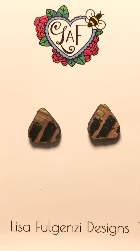 Glitter, Diamonds and Brick Gold and Black Small Post Earrings