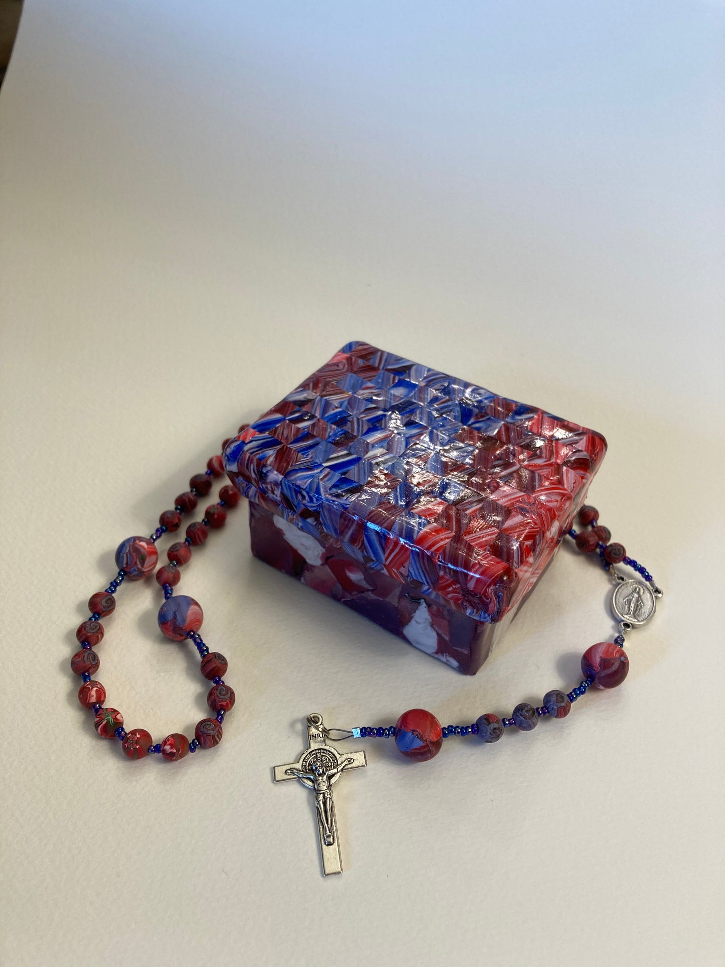 Red White and Blue Decorative Box and Rosary