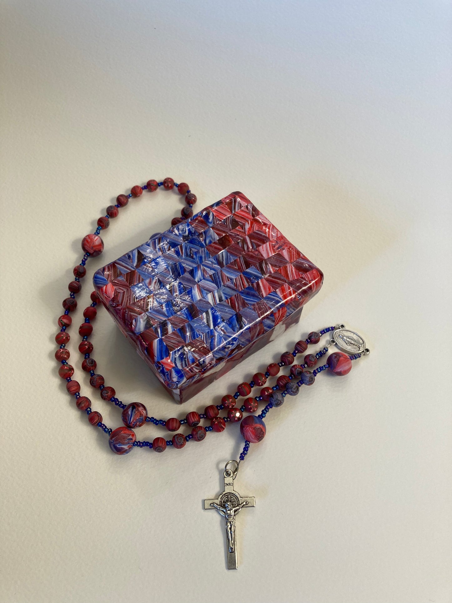 Red White and Blue Decorative Box and Rosary