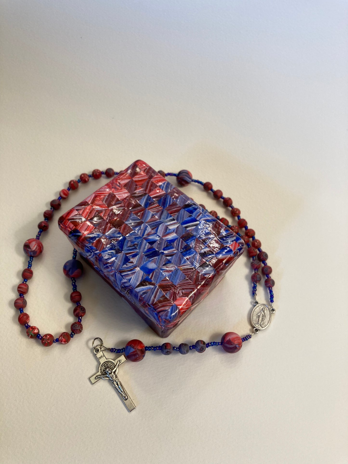 Red White and Blue Decorative Box and Rosary