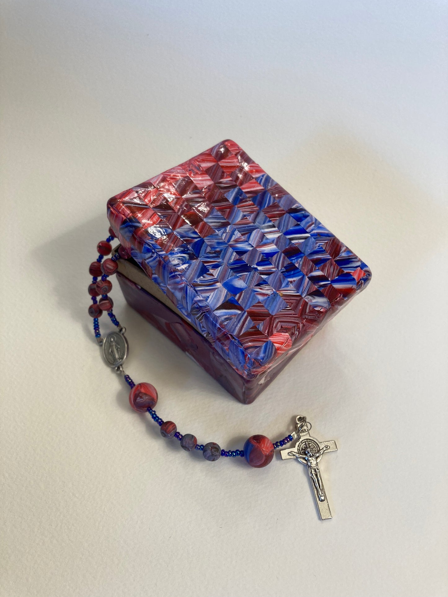 Red White and Blue Decorative Box and Rosary