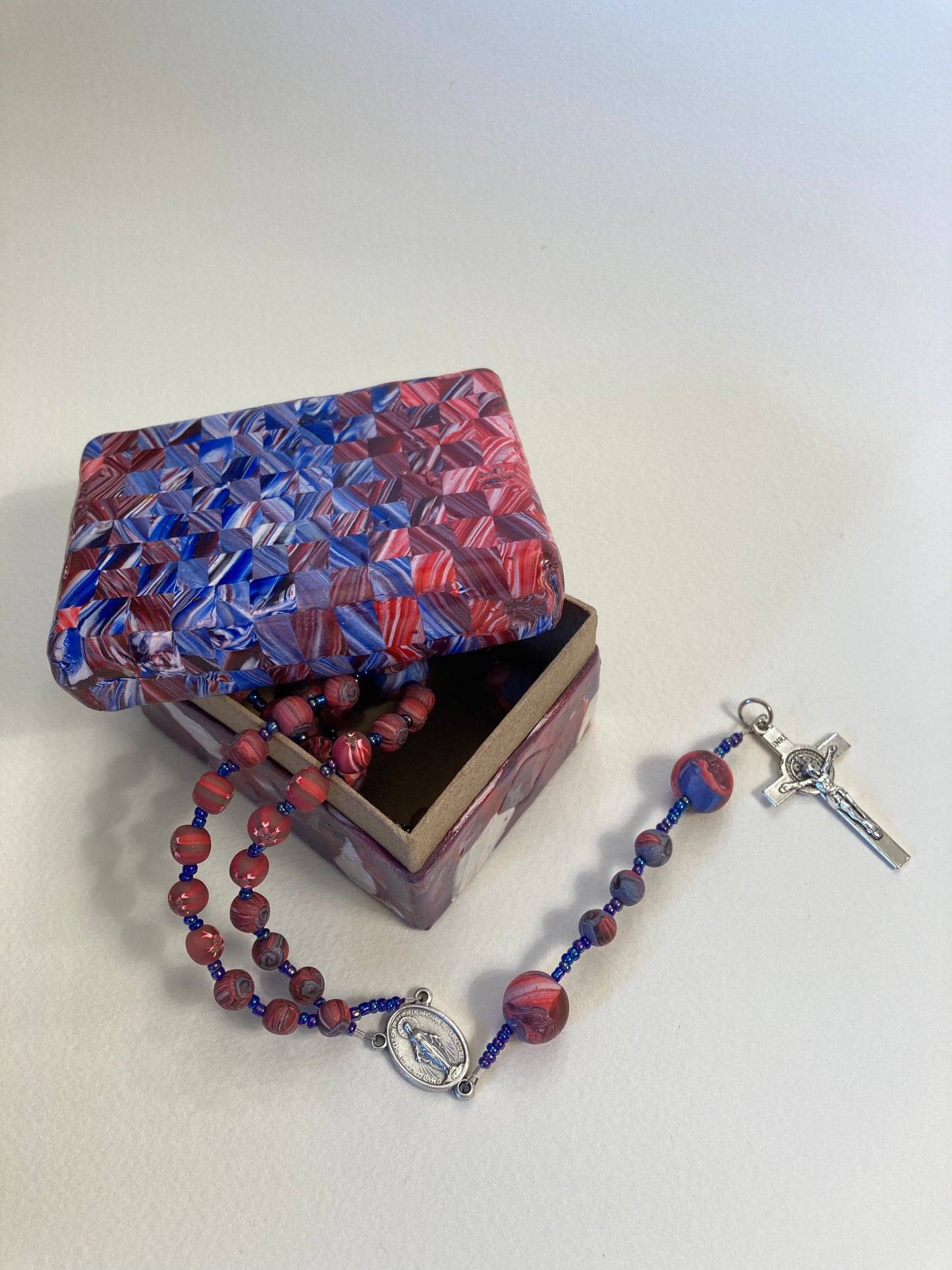 Red White and Blue Decorative Box and Rosary