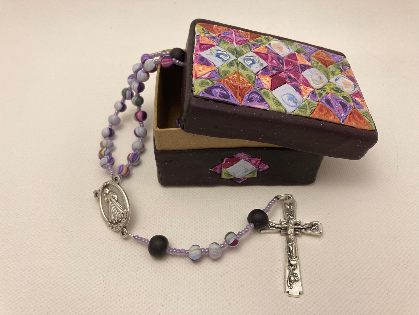 All Hallows Quilt Multicolored Box and Rosary Set