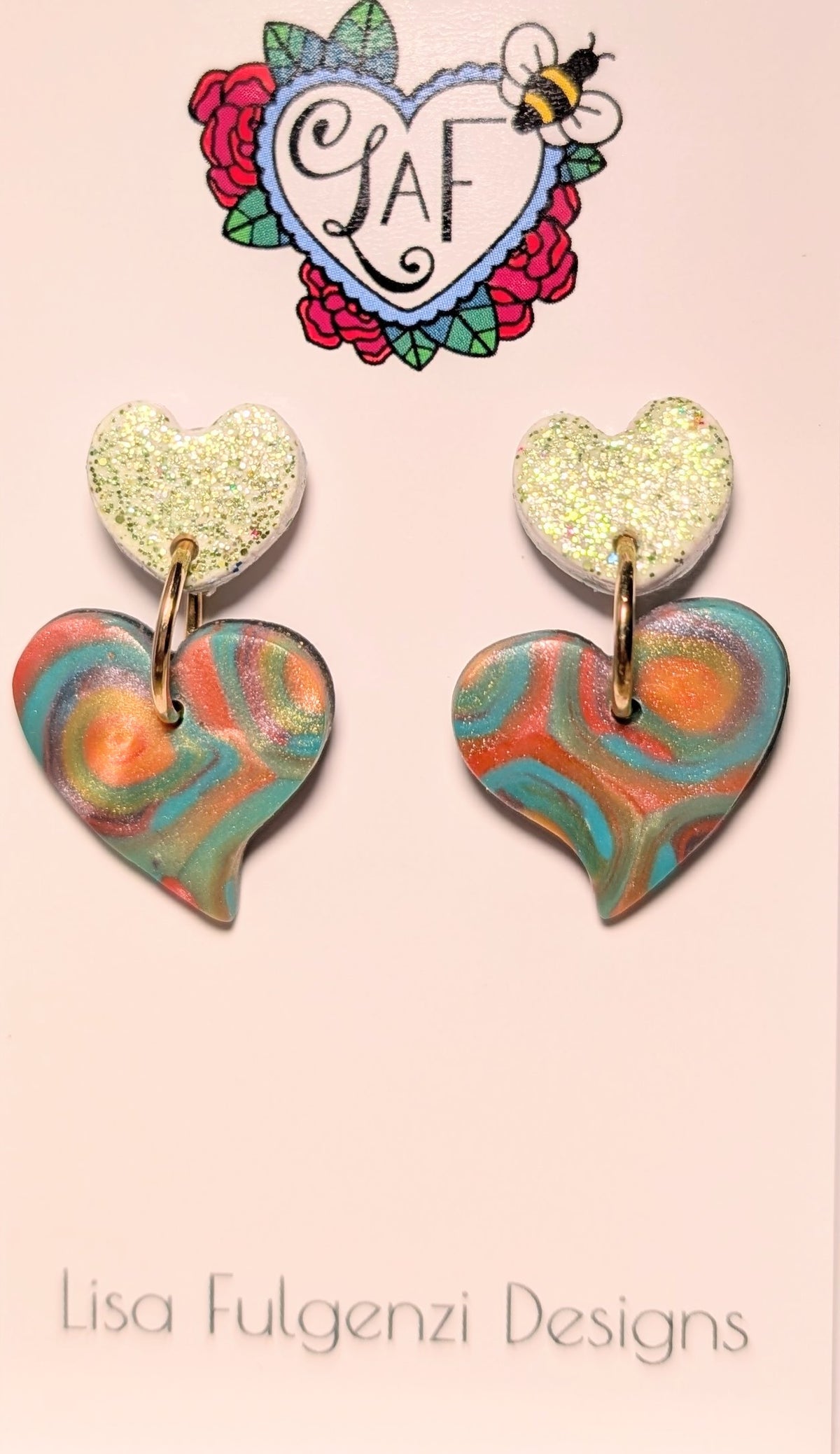 Double Heart Multicolor Metallic Blend Post Earrings