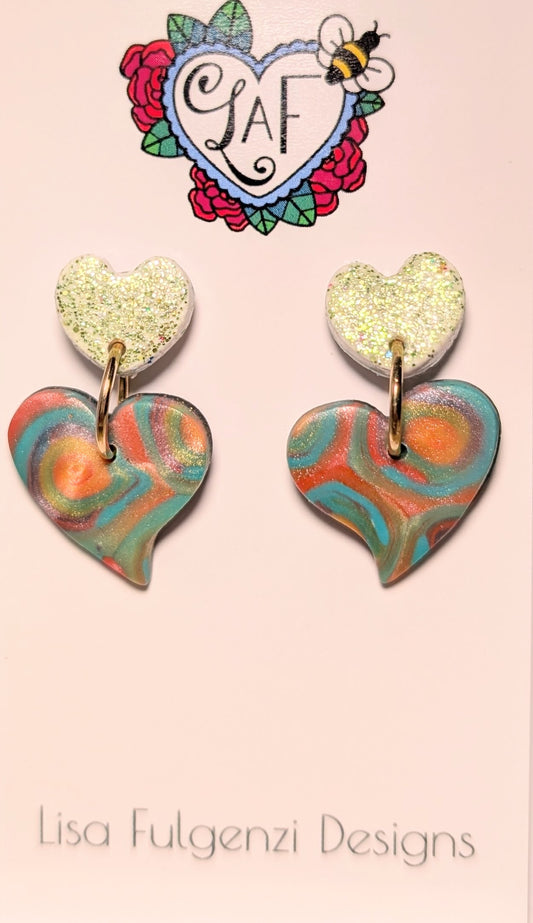 Double Heart Multicolor Metallic Blend Post Earrings