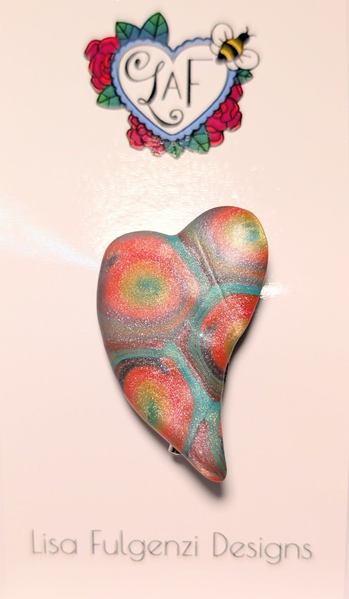 Multicolor Metallic Blend offset Heart Brooch