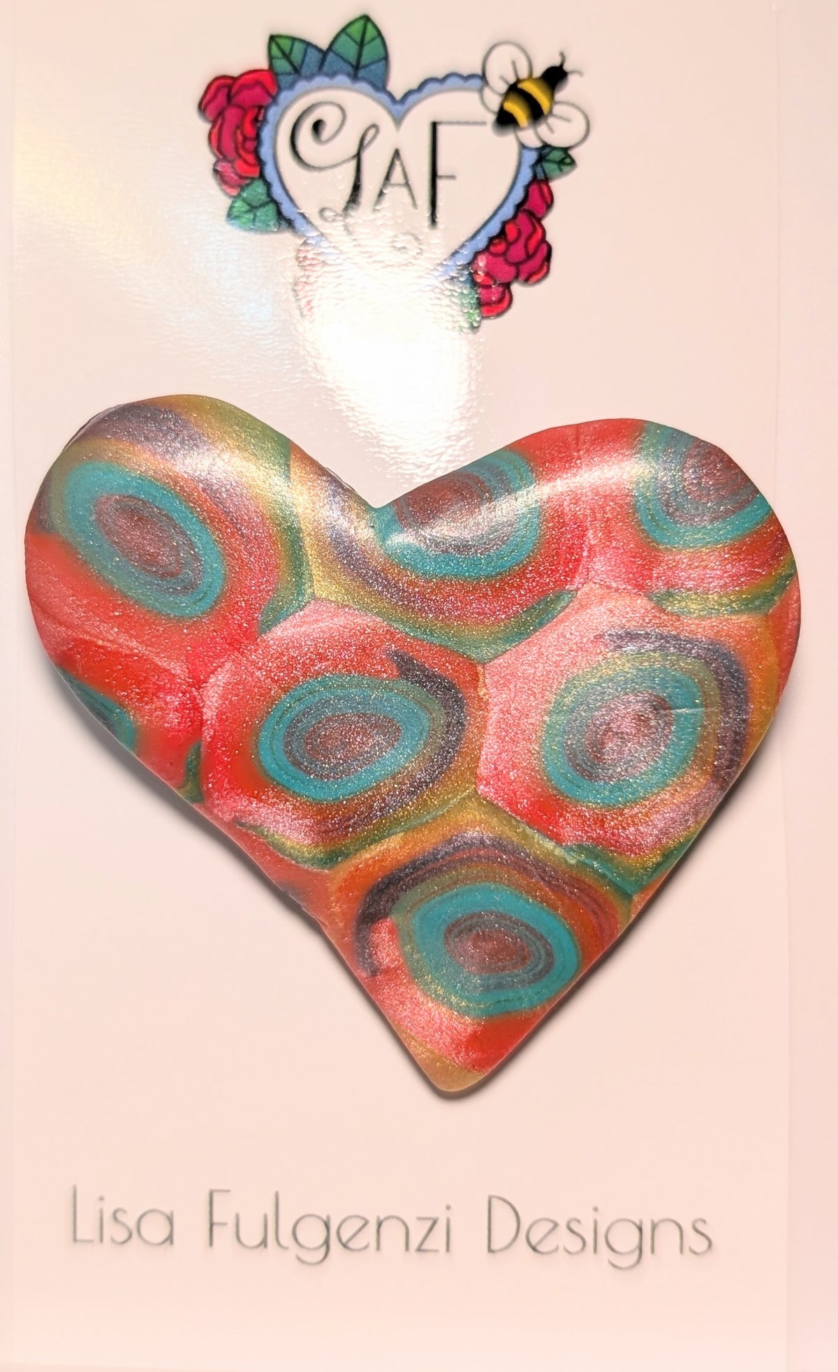 Multicolor Metallic Blend Offset Heart Brooch Large