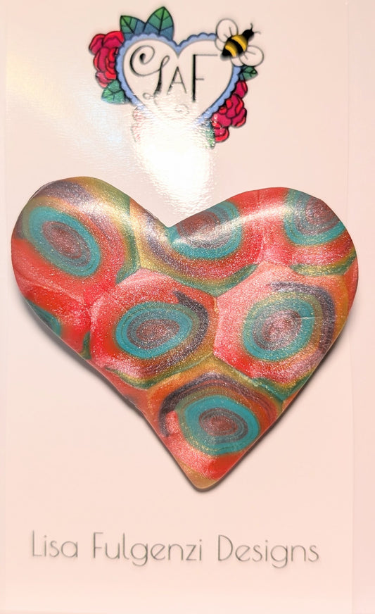Multicolor Metallic Blend Offset Heart Brooch Large