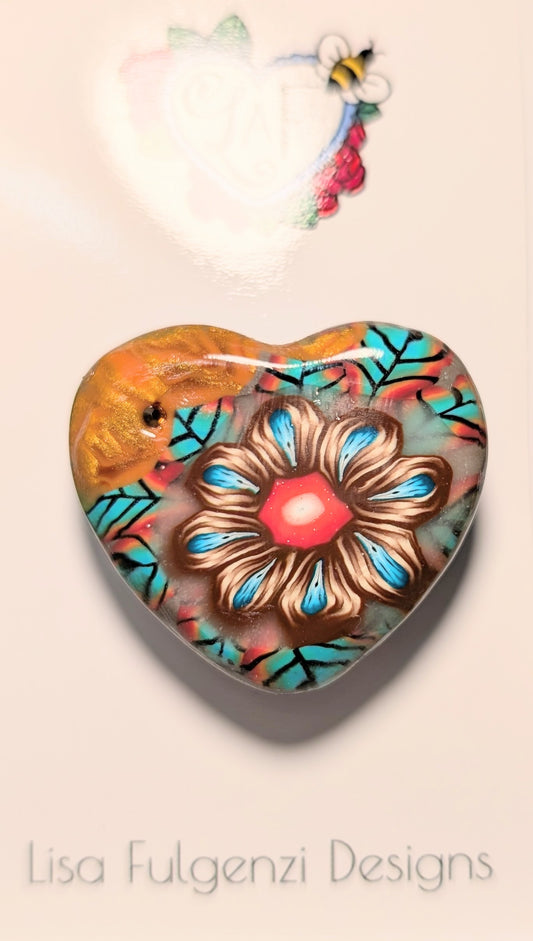 Gold Rose and Fall Floral Heart Brooch