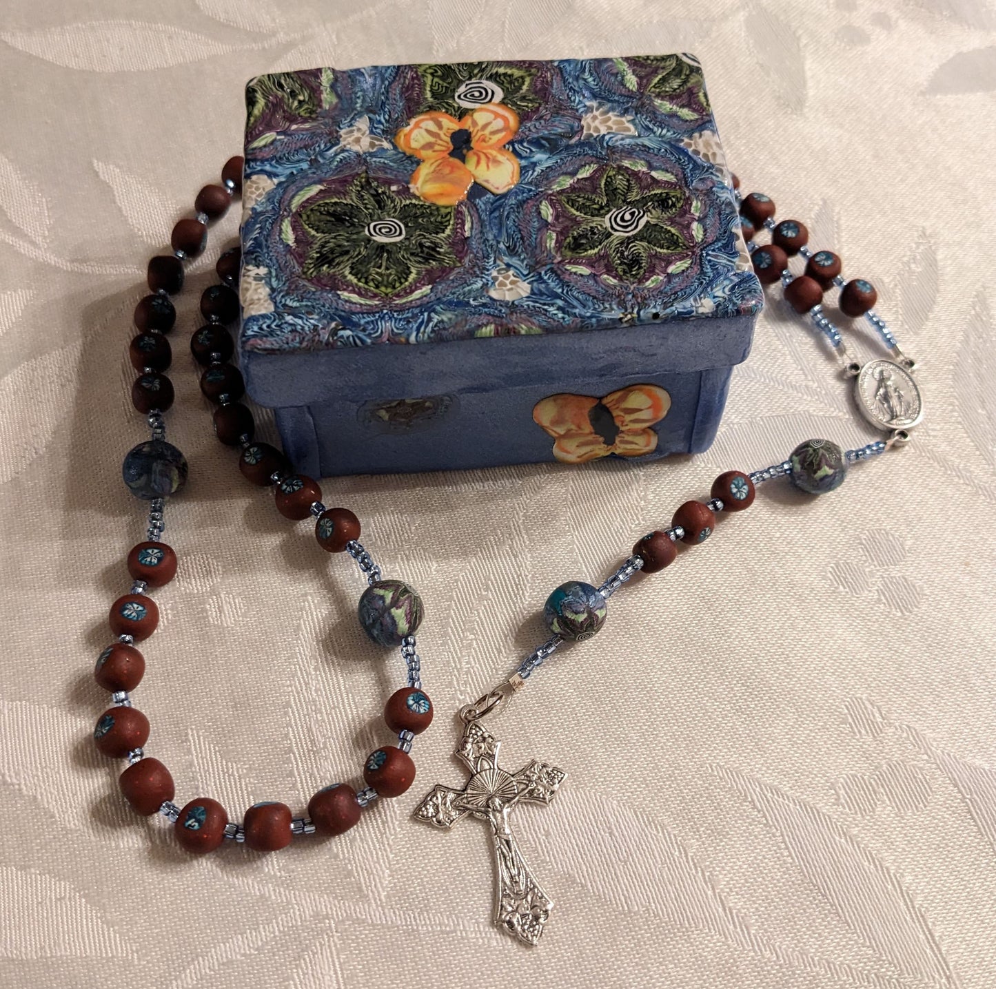 Blue Skies Butterfly Decorative Box and Rosary