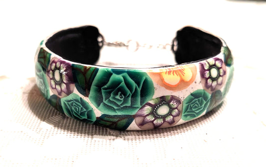 Green Roses and Leaves Bracelet