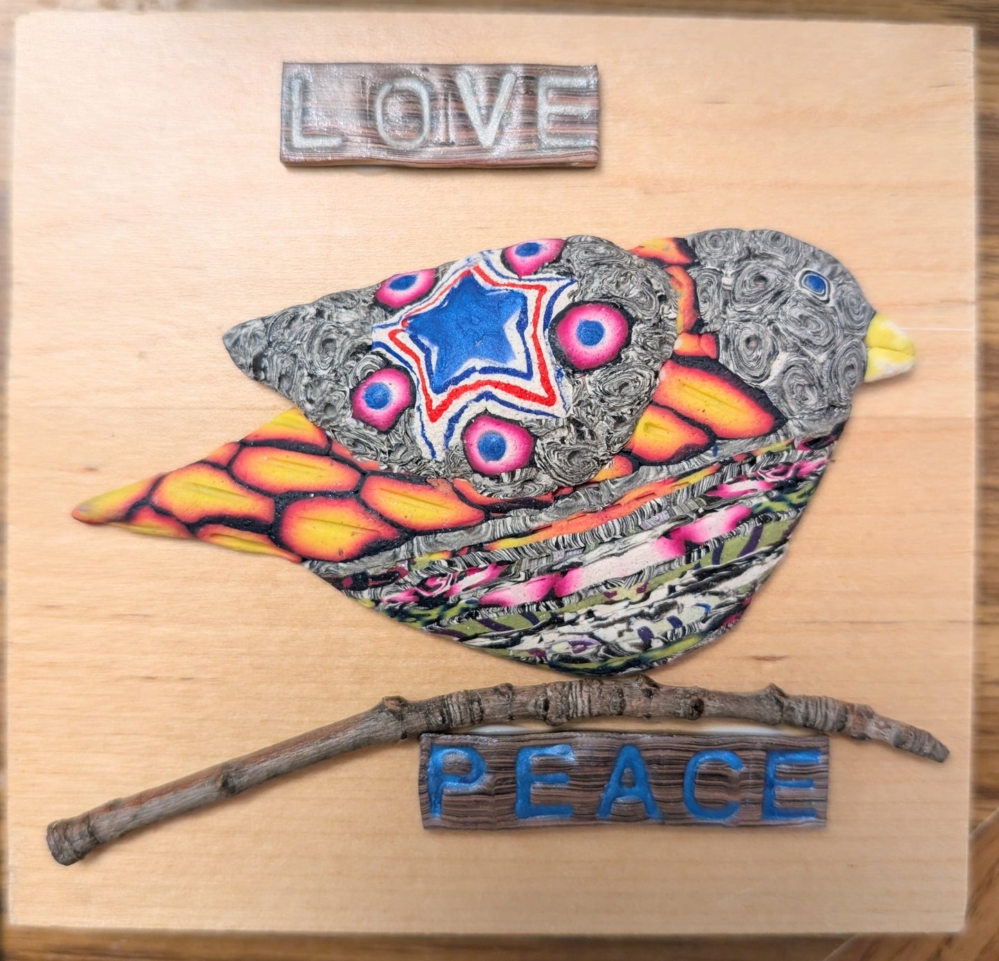 Peace and Love Bird Wood Wall Hanging