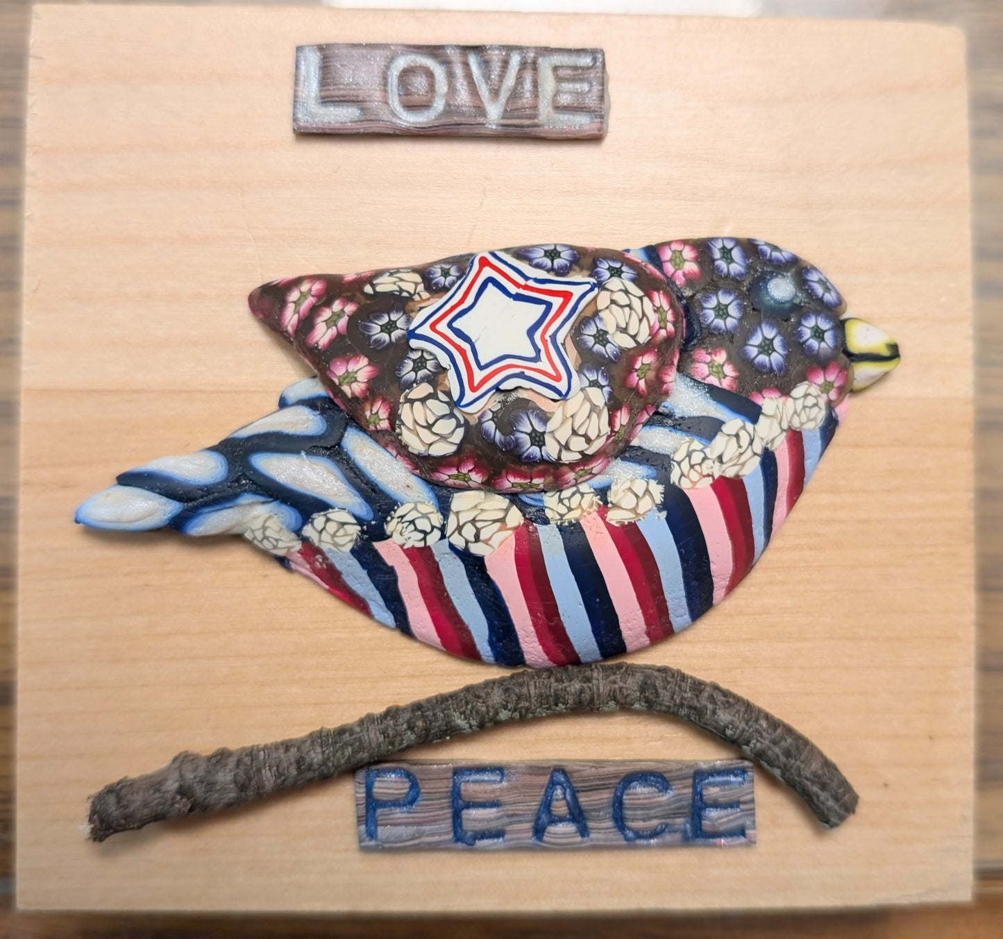 Peace and Love Bird Wood Wall Hanging