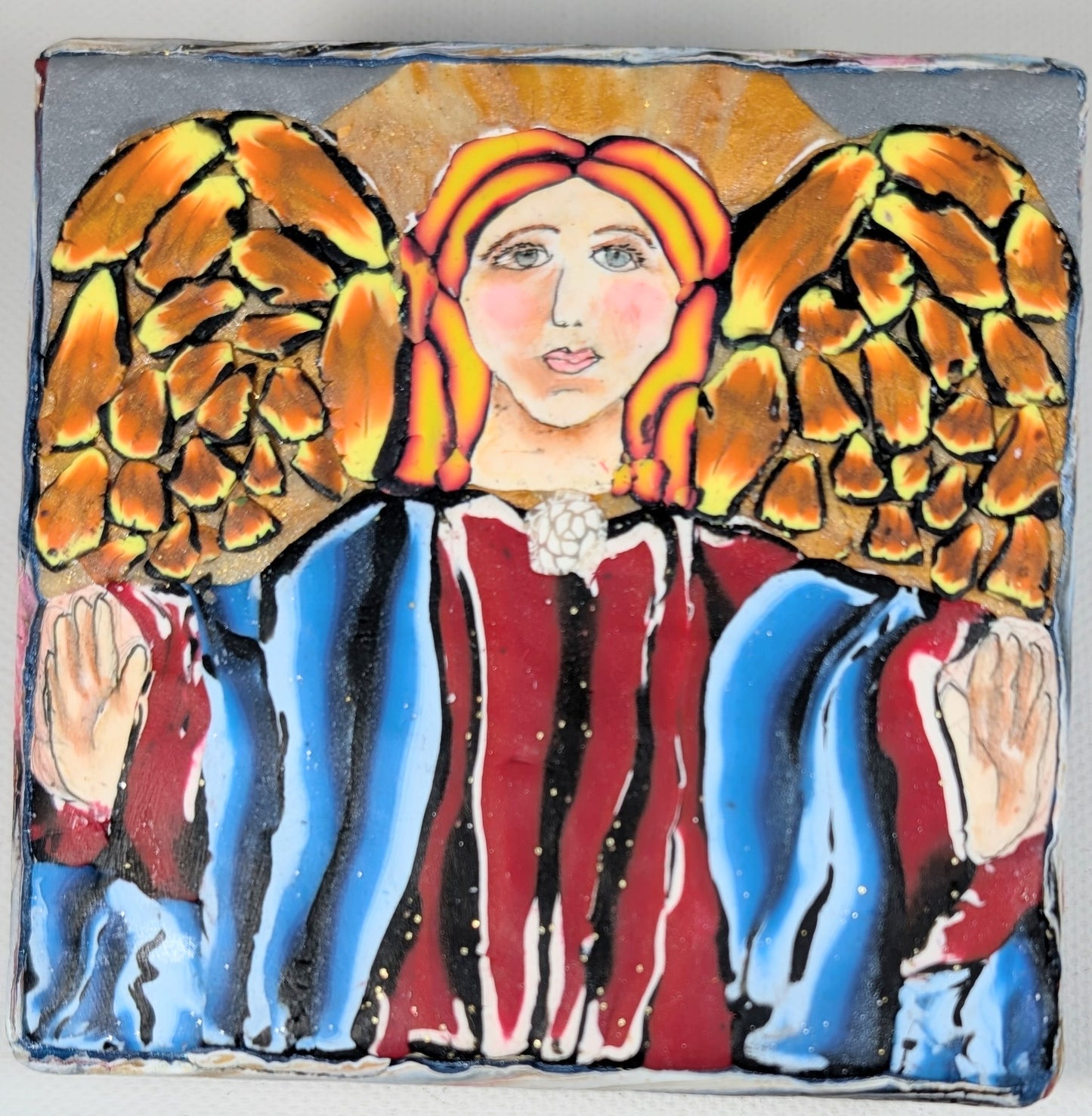 Guardian Angel Icon Box and Rosary Set Red and Gold