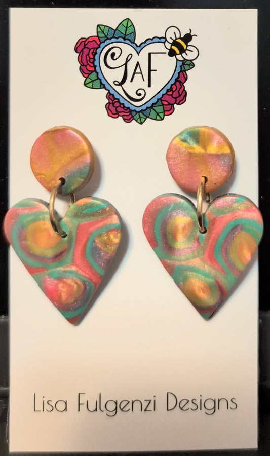 Heart Multicolor Metallic Blend  Post Earrings