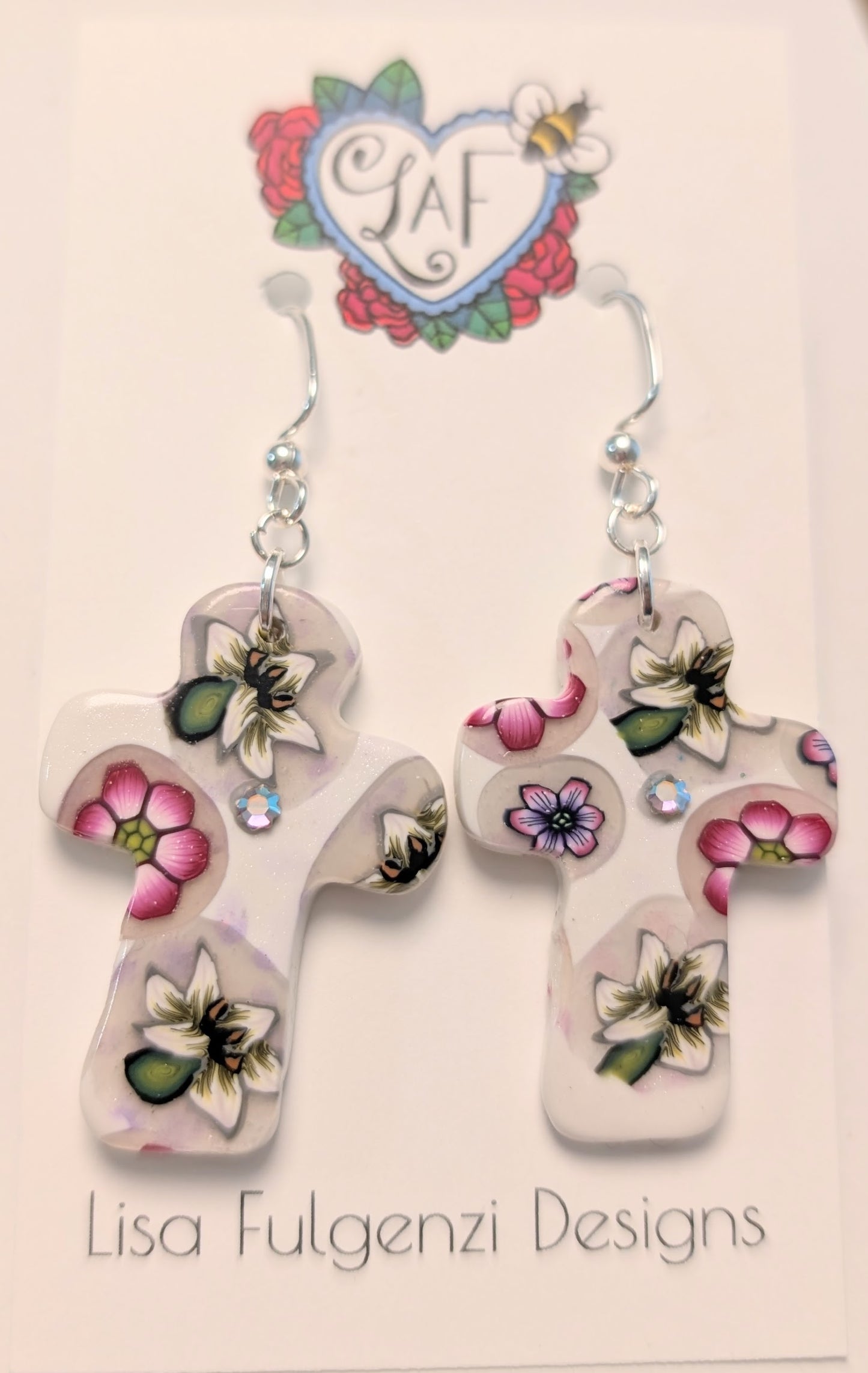 Floral Cross Drop Earrings
