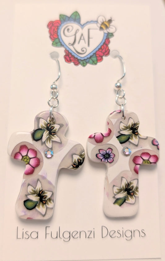 Floral Cross Drop Earrings