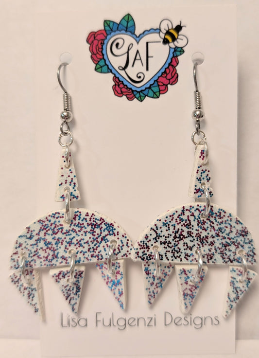 Red White and Blue Glitter Half Circle and Darts Dangle Earrings