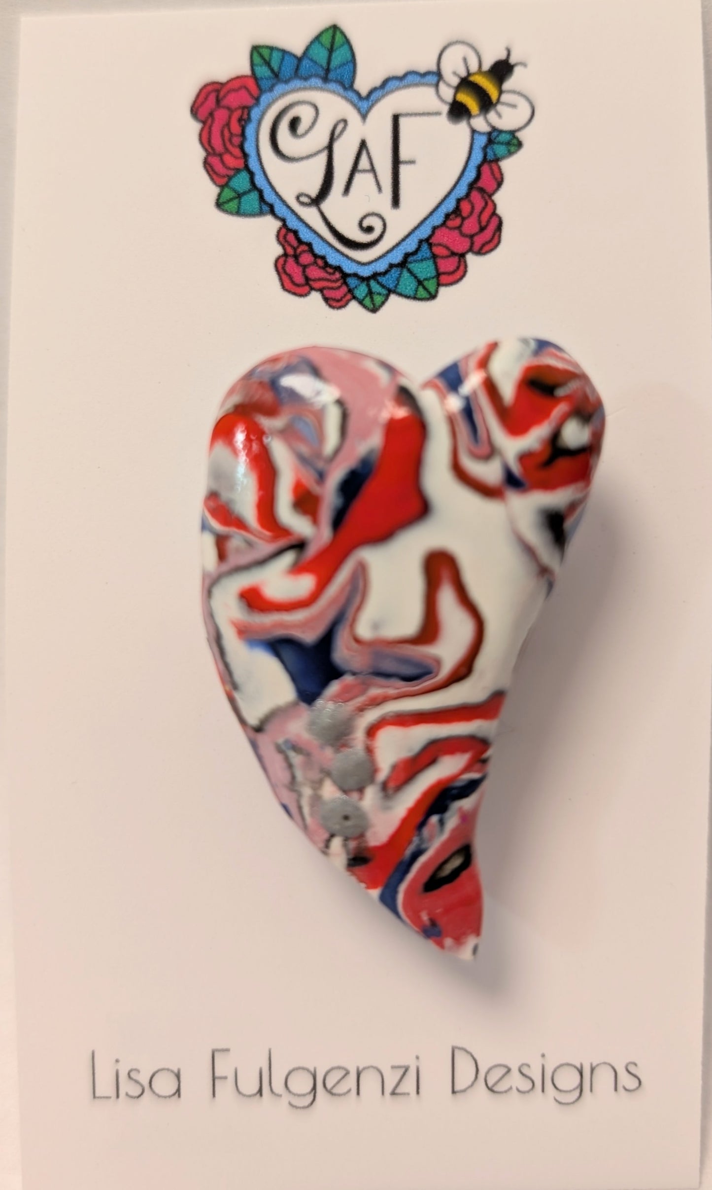 Red White and Blue Heart Brooch Medium