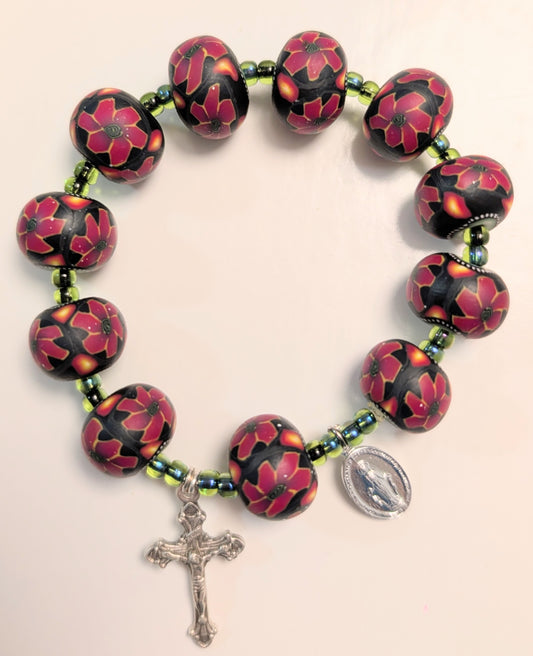 Millifiori Polymer Clay Bead Rosary Bracelet Red