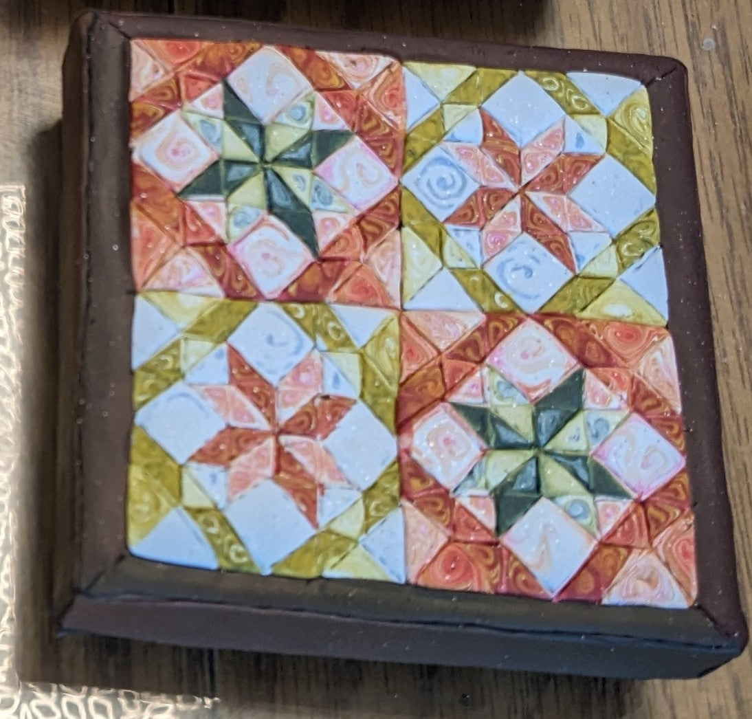 All Hallows Quilt Square Box and Rosary Set Orange and Yellow