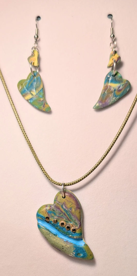 Beautiful Broken Hearts Teal River Pendant and Drop Earrings