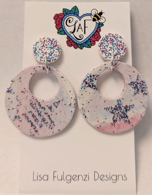 Red White and Blue Sparkle Large Round Post Earrings