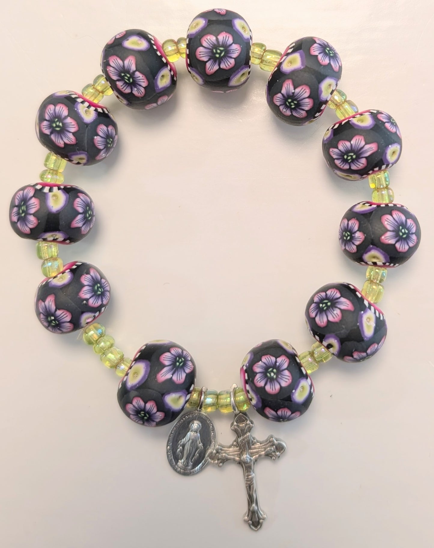 Millifiori Polymer Clay Bead Rosary Bracelet Purple