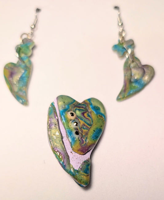 Beautiful Broken Hearts V Lavender River Brooch and Drop Earrings