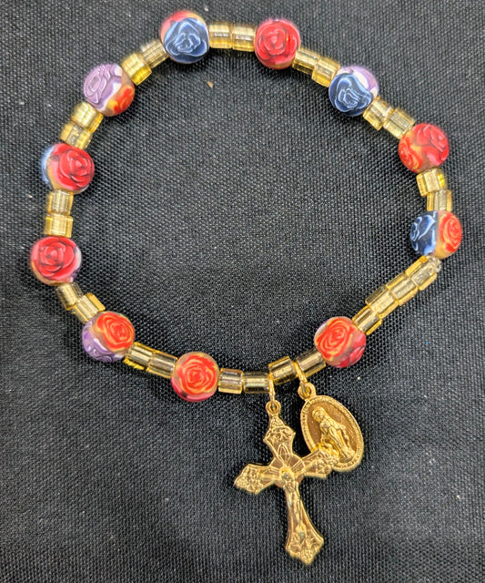 Rose Polymer Clay Bead Rosary Bracelet