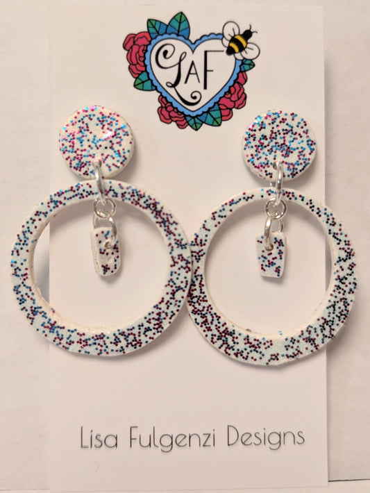 Red White and Blue Glitter Large Round Hoop Post Earrings