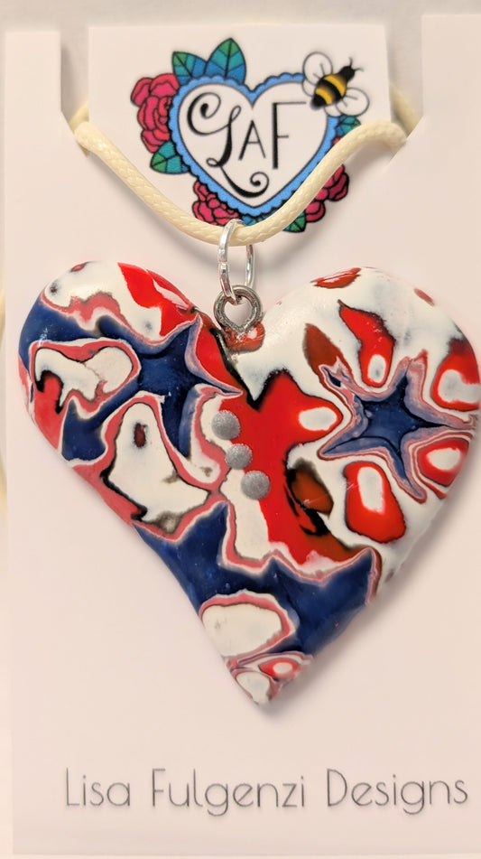 Red White and Blue Offset Heart Pendant
