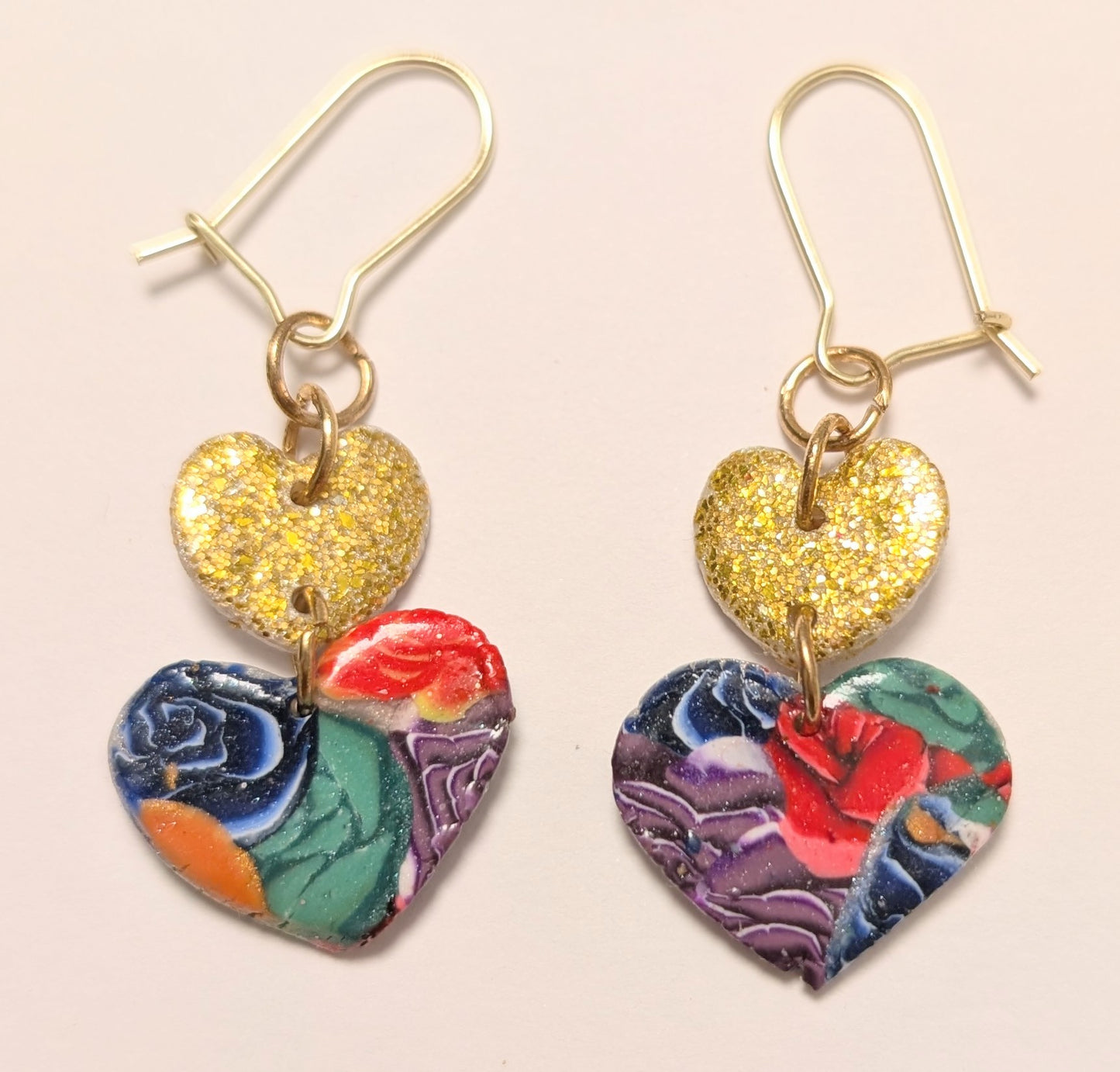 Gold Sparkle Heart Rose Earrings