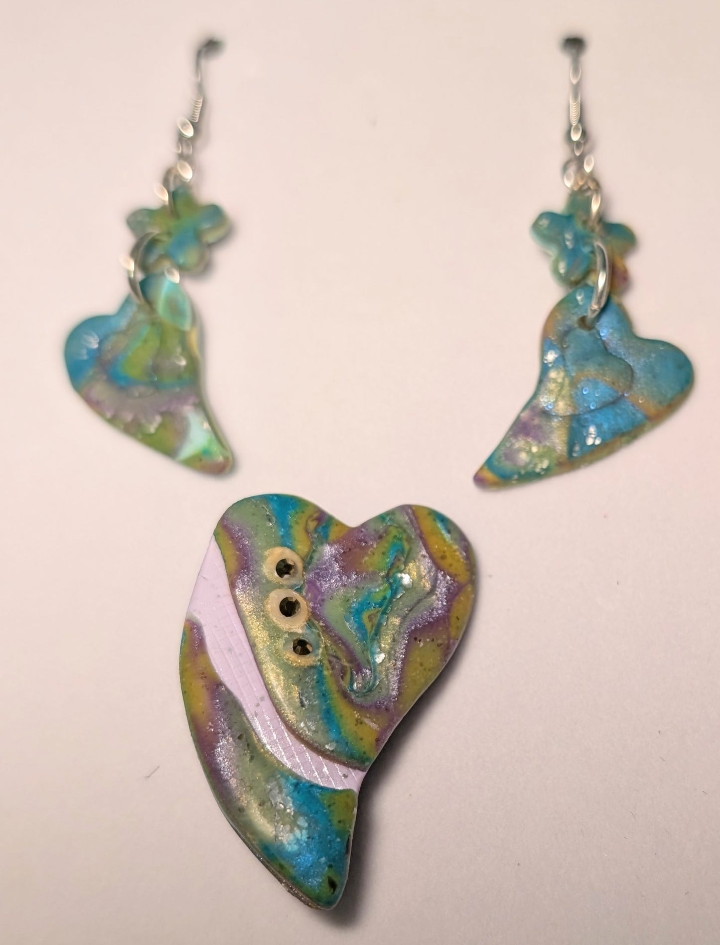 Beautiful Broken Hearts Lavender River Brooch and Drop Earrings