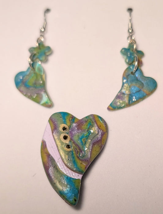Beautiful Broken Hearts Lavender River Brooch and Drop Earrings