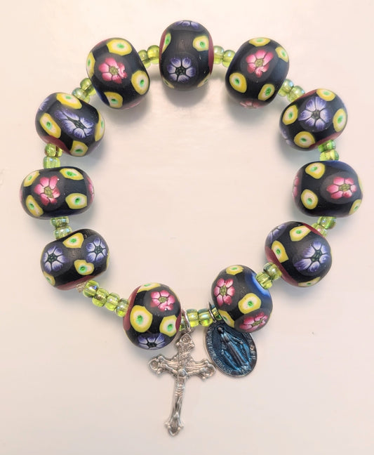 Millifiori Polymer Clay Bead Rosary Bracelet Multi