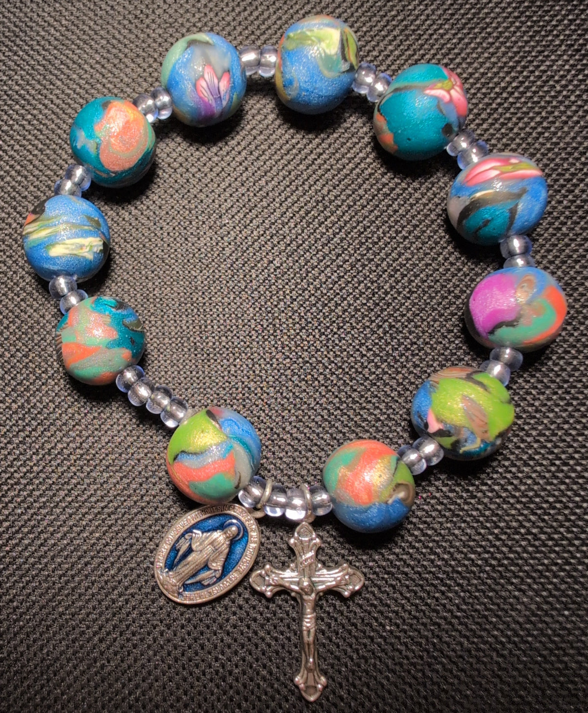 Blue Metallic Blend Rosary Bracelet